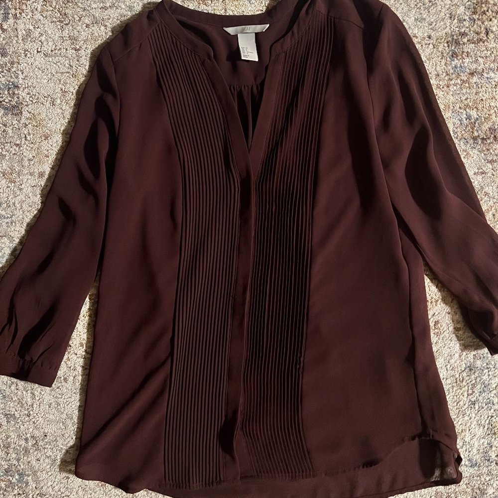 H&M Long Sleeve Maroon Blouse Size S